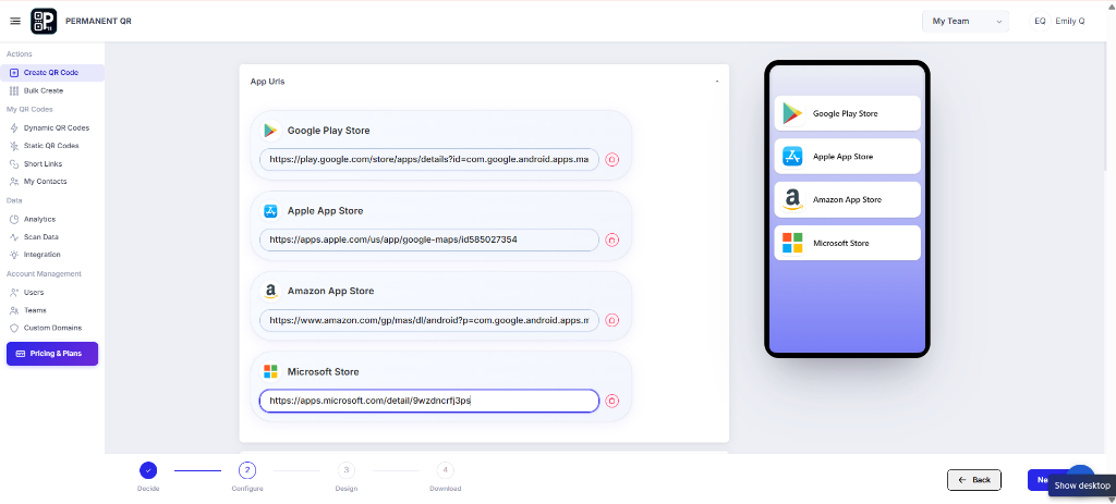 Add the app store URLs for your application.