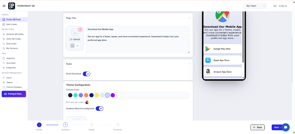 Customize the page title, description, and landing page settings.
