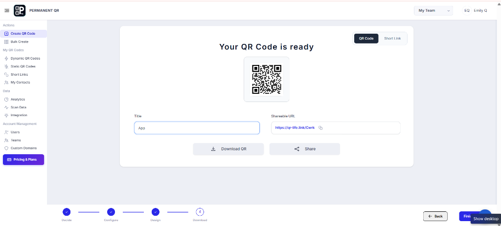 Review your generated QR code before downloading.