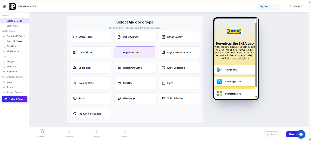 Select App Download from the QR code types.