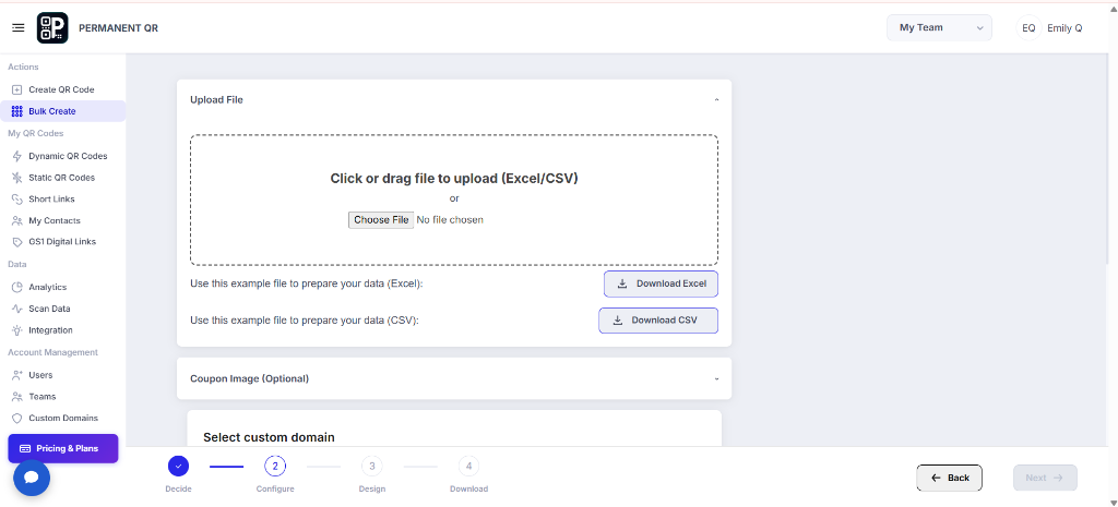 Download Excel or CSV template for Bulk Coupon Codes