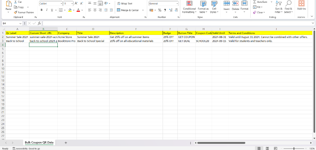 Fill Bulk Coupon Code details in Excel