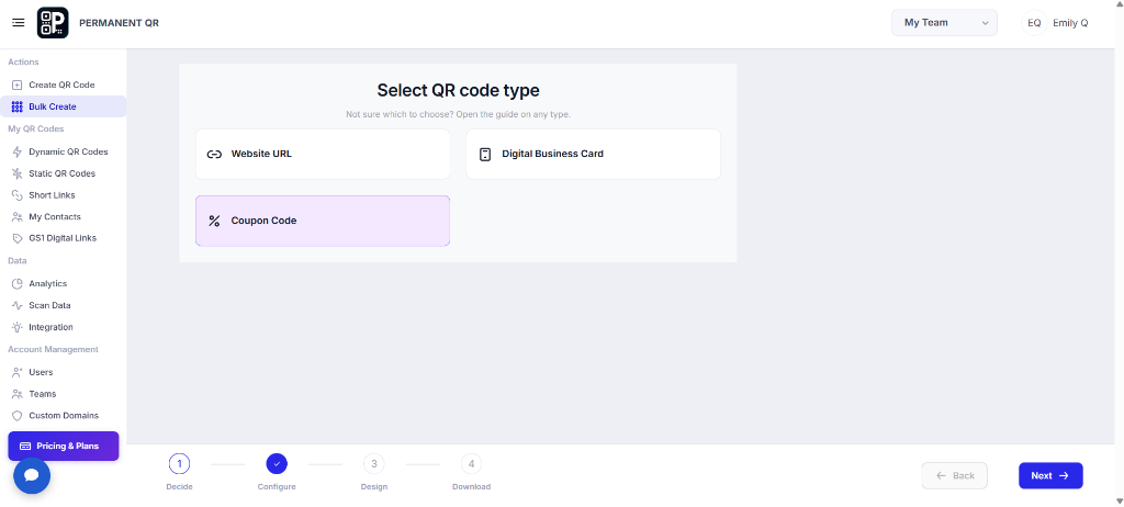 Select Coupon Code for Bulk Create
