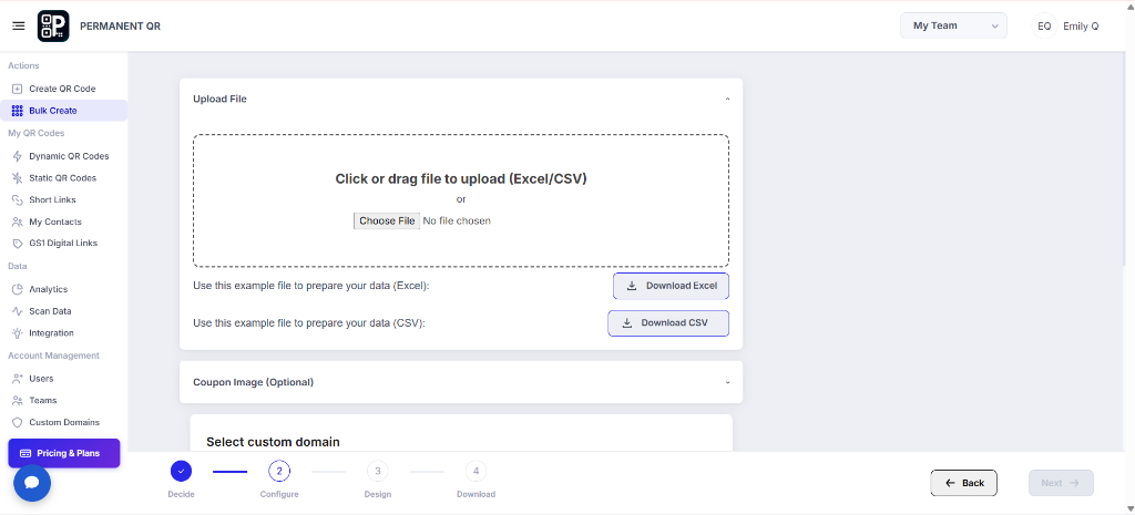 Upload Excel or CSV file for Bulk Coupon Codes