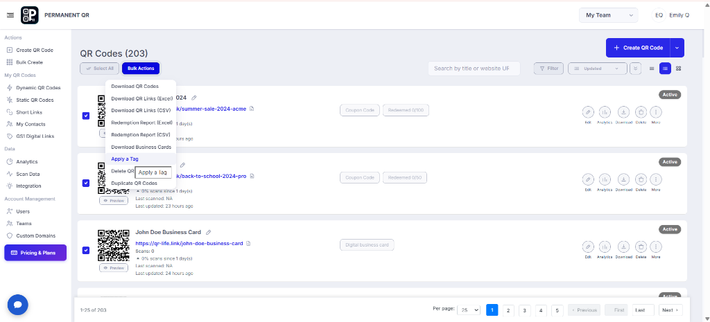 Select Apply a Tag from the Bulk Actions menu