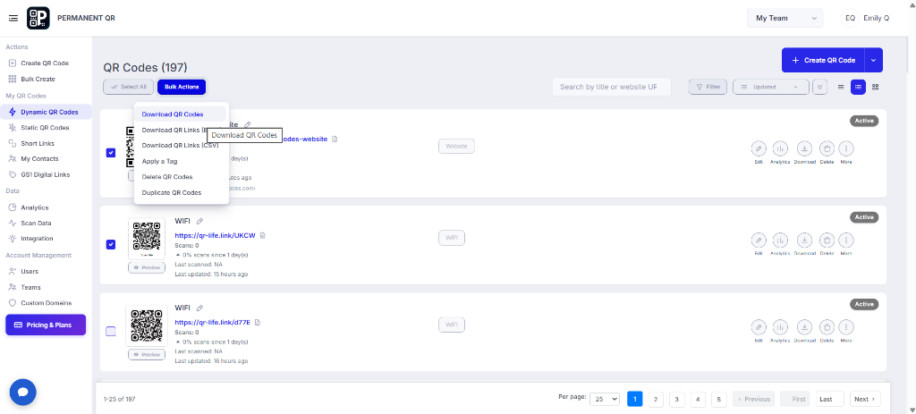 Use Bulk Actions for Website URL QR Codes