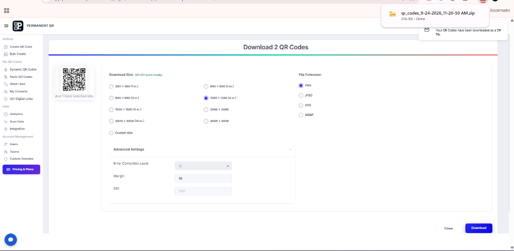 Download Bulk Website URL QR Codes