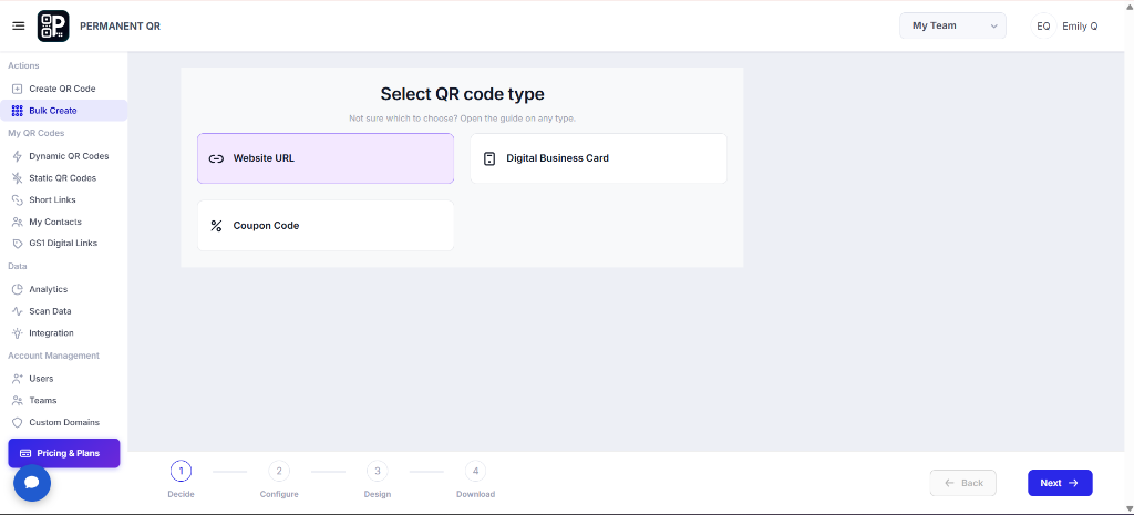 Select Website URL for Bulk Create