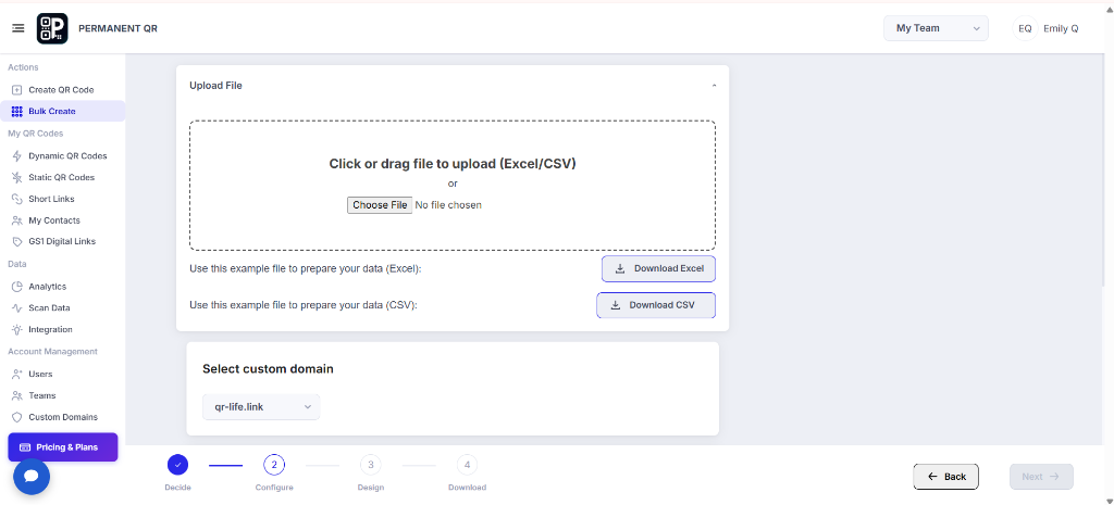Upload Excel or CSV file for Bulk Website URL QR Codes