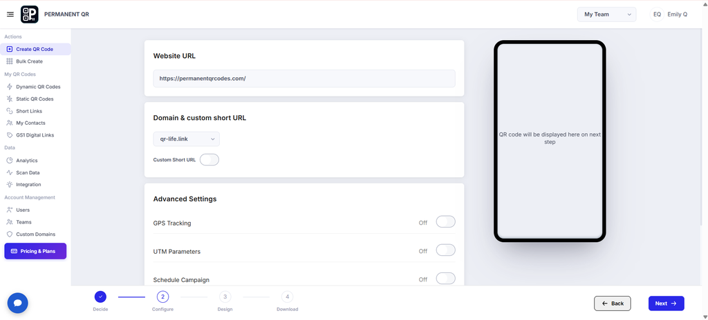 Update QR code information in the Configure stage