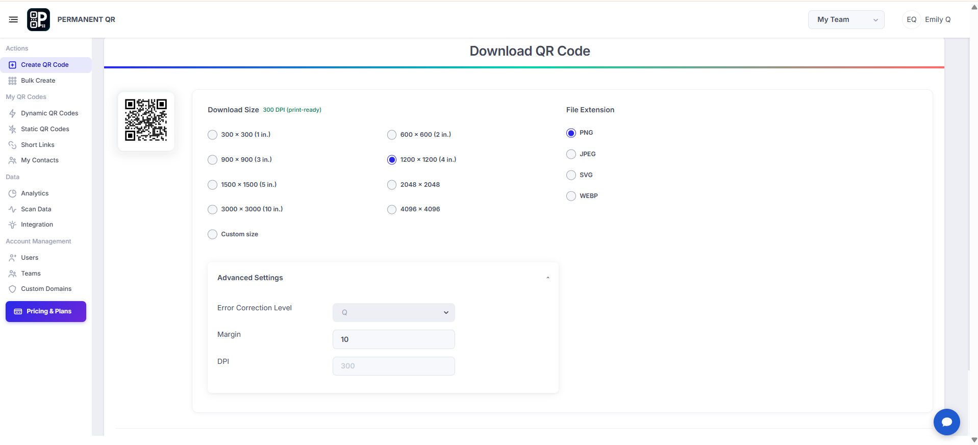 Choose the QR code size and file format, then download the Coupon Code QR Code