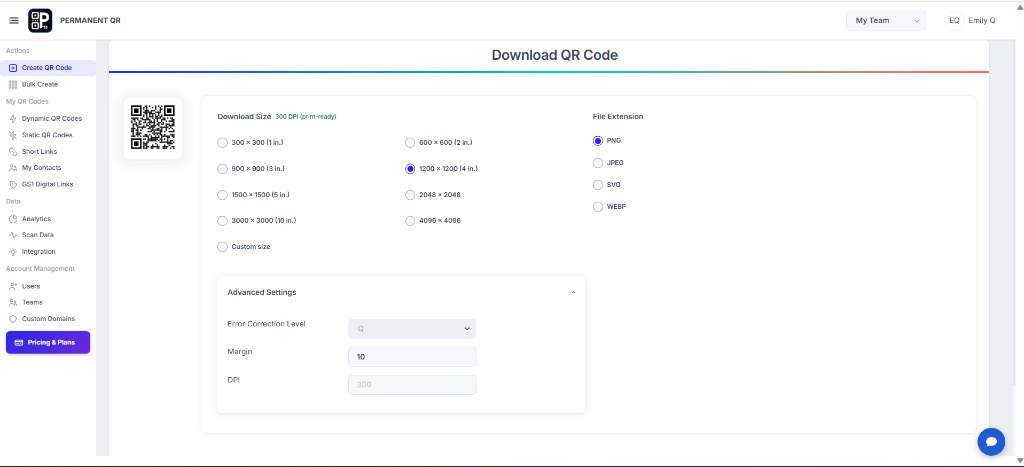 Form QR Code Step 7 - Download and Share QR Code