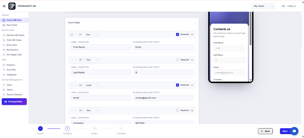 Form QR Code Step 3 - Add Form Fields