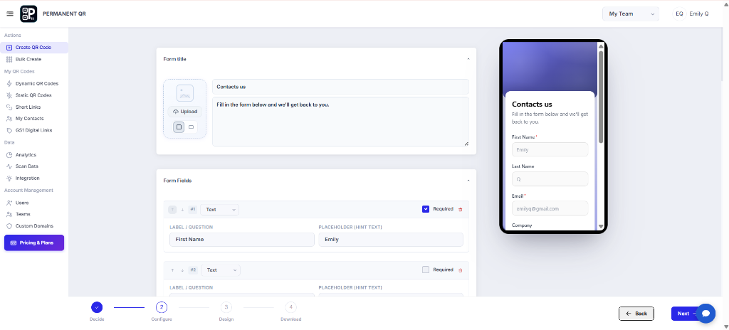 Form QR Code Step 2 - Configure Form