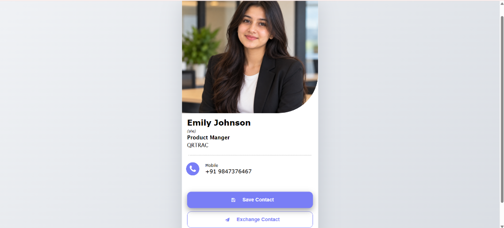 Digital Business Card with Save Contact and Exchange Contact options