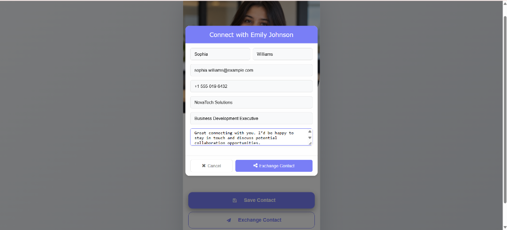 Exchange Contact form for submitting contact details