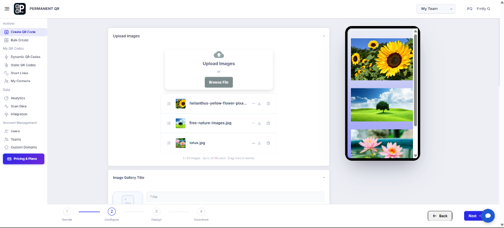 Upload images and configure the gallery screen