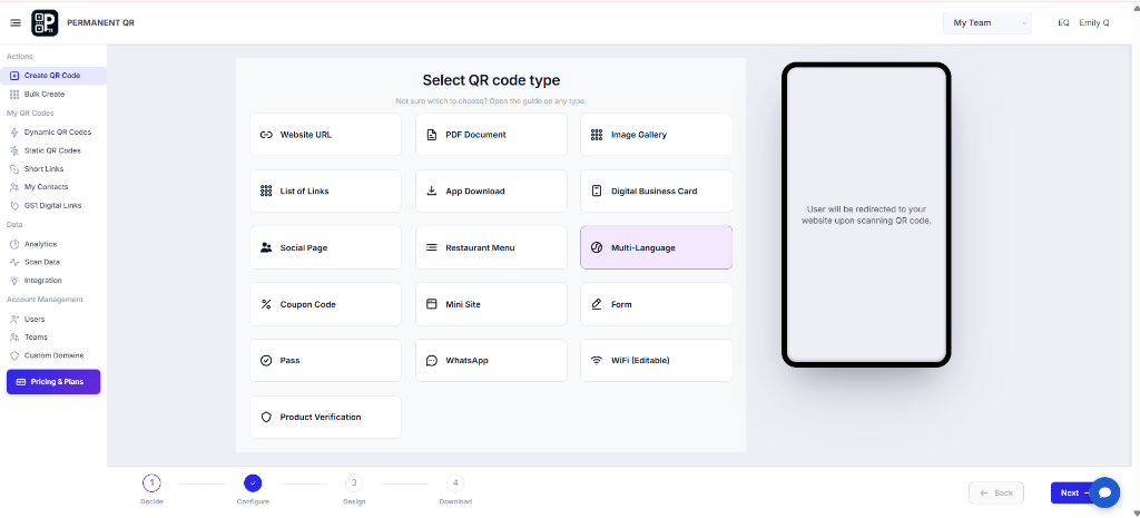Select Multi-Language QR Code