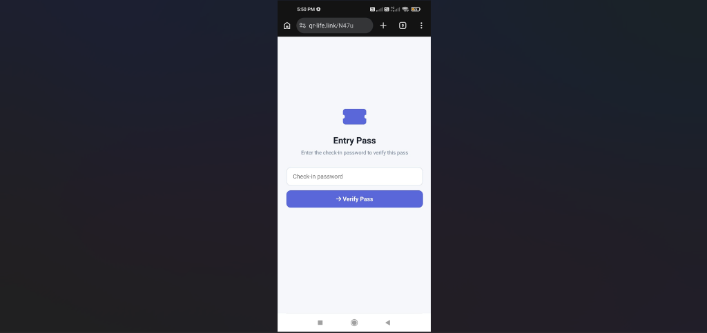 Pass QR Code password verification screen