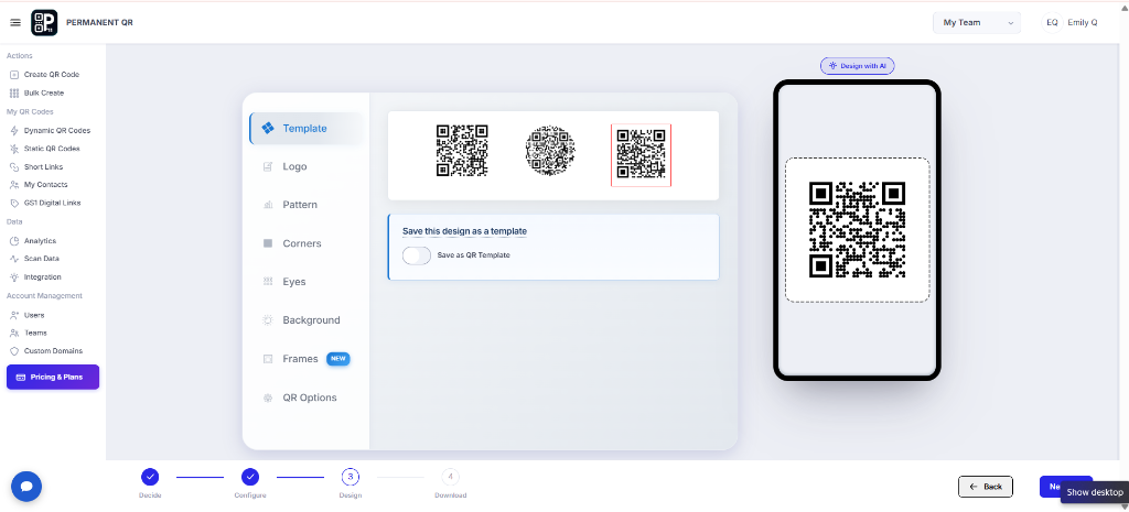 Customize the PDF QR Code landing page appearance and URL settings.