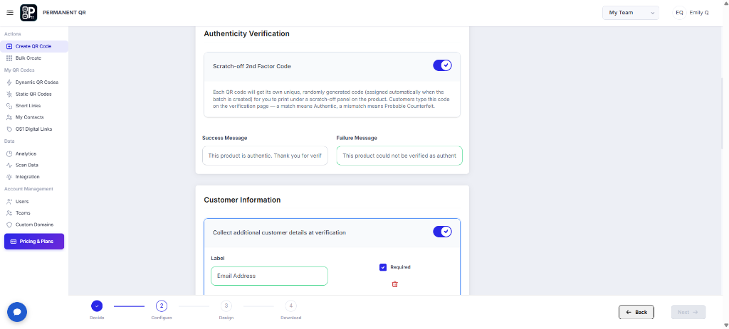 Configure product authentication and customer information