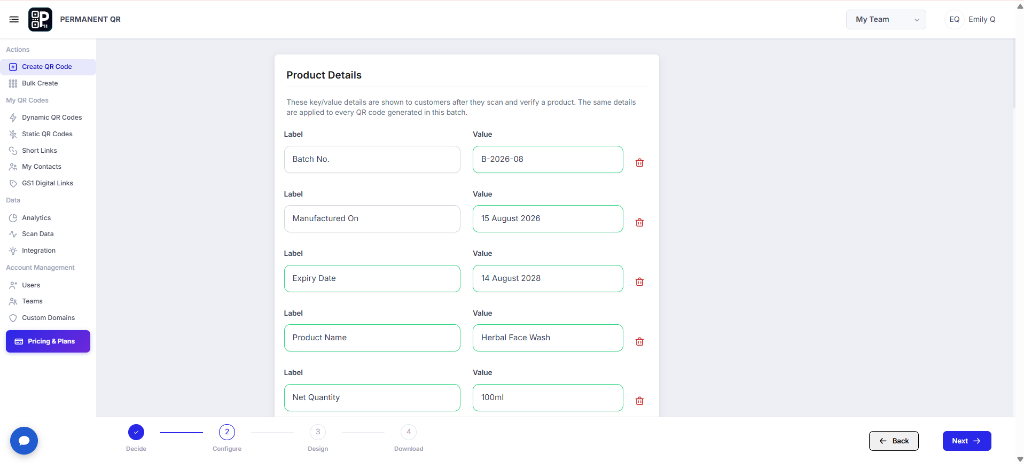 Enter Product Verification details