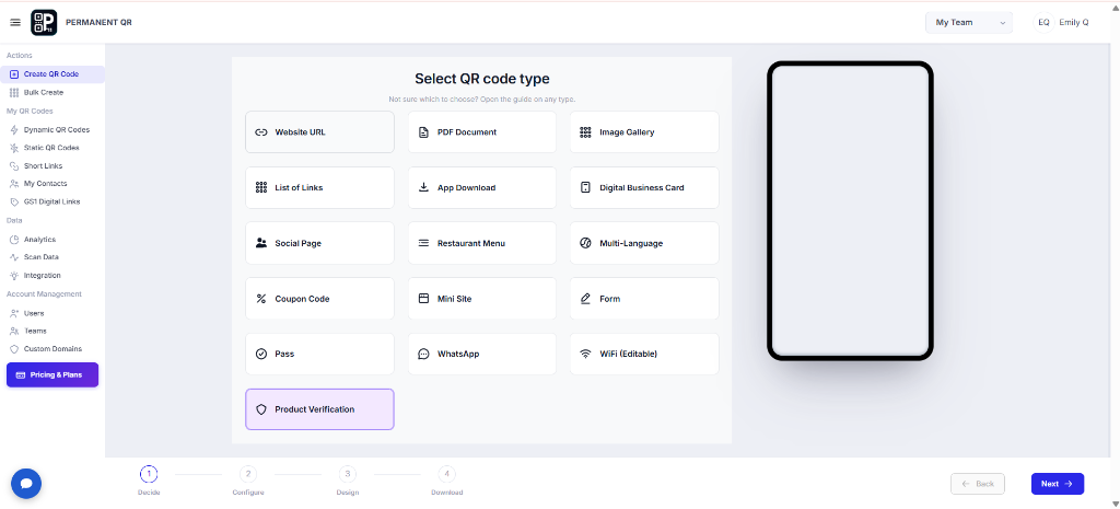 Select Product Verification QR Code