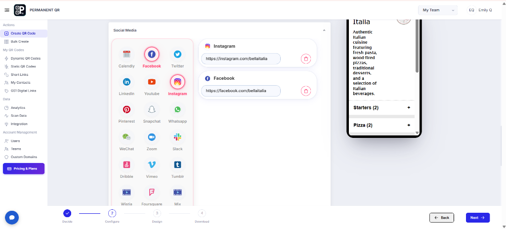 Add Social Links to Restaurant Menu