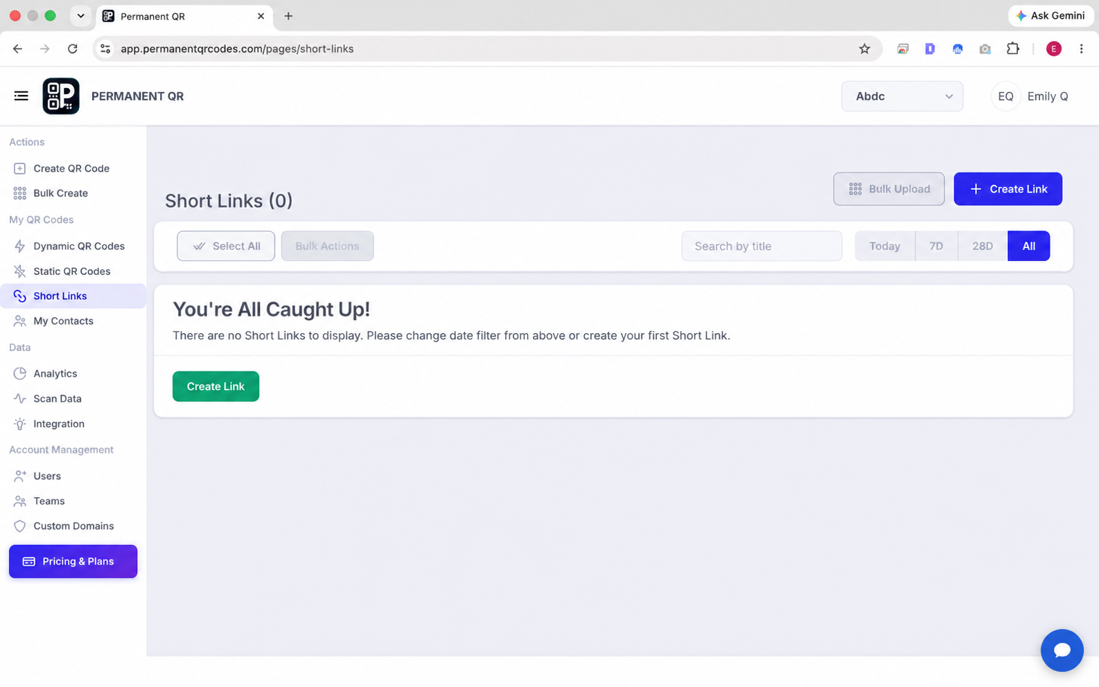 [IMAGE PLACEHOLDER — Permanent QR Codes Short Link QR Type Selected]