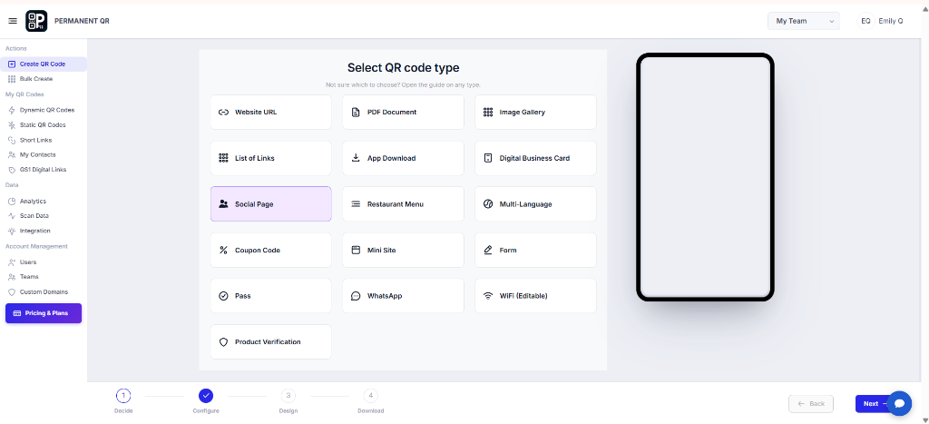 Select Social Media QR Code