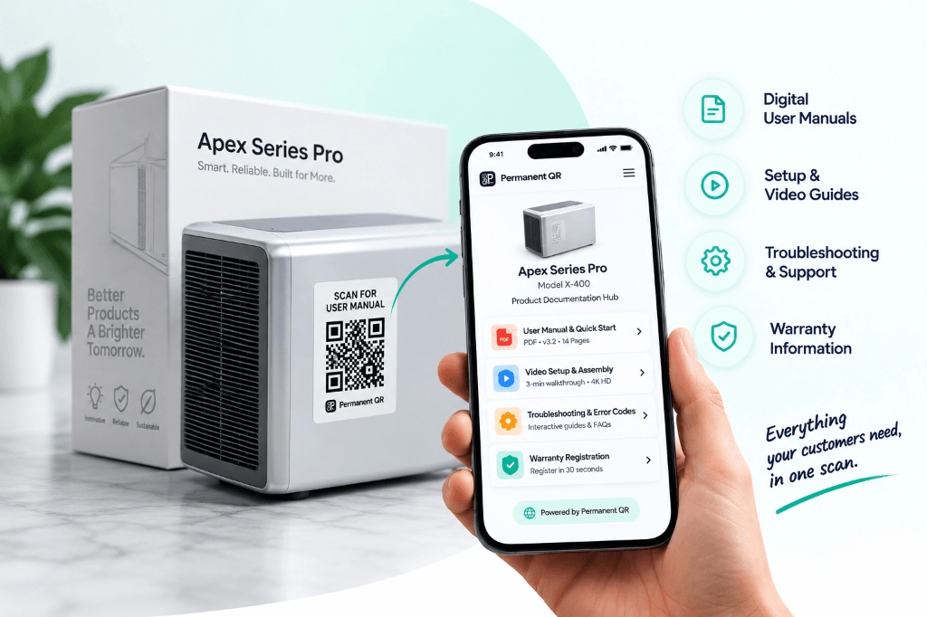 Product QR code linking customers to a digital user manual